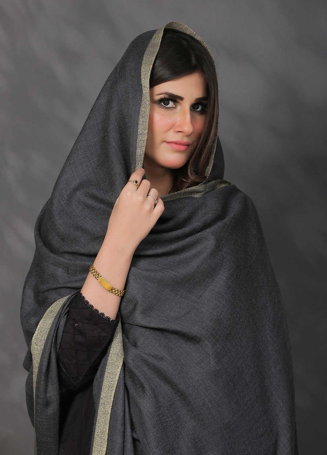 Sanaulla Exclusive Range Pashmina Shawl SU21PP AKP-45 Grey-2 Pure Pashmina Shawls