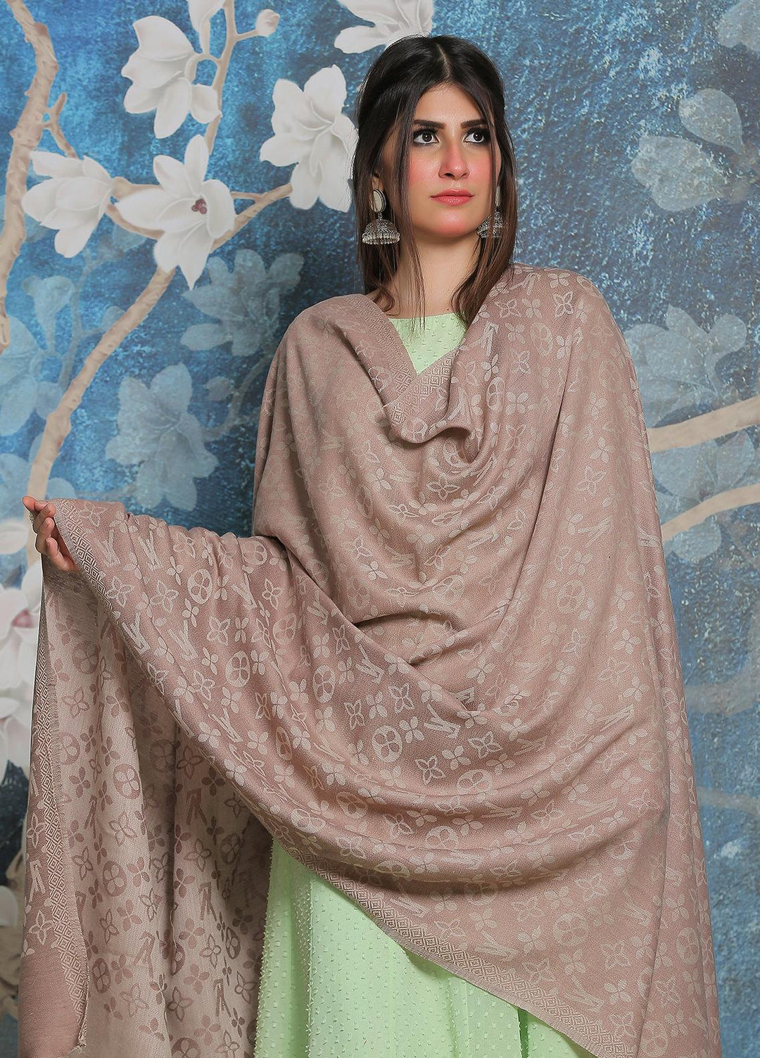 Sanaulla Exclusive Range Pashmina Shawl SU21PP AKP-52 Fawn-2 Pure Pashmina Shawls