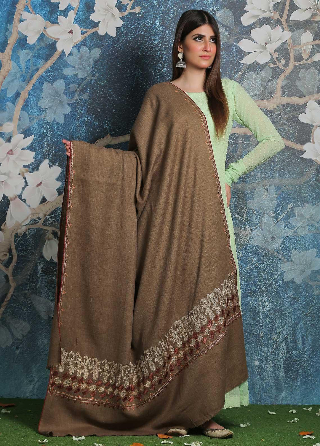 Sanaulla Exclusive Range Pashmina Shawl SU21PP MIR-23 Brown 2 Pure Pashmina Shawls