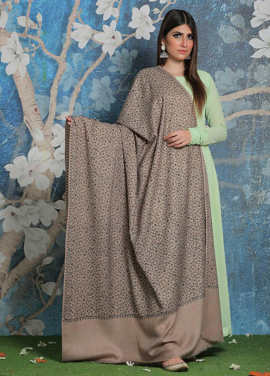 Sanaulla Exclusive Range Pashmina Shawl SU21PP AKP-01 Fawn-4 Pure Pashmina Shawls