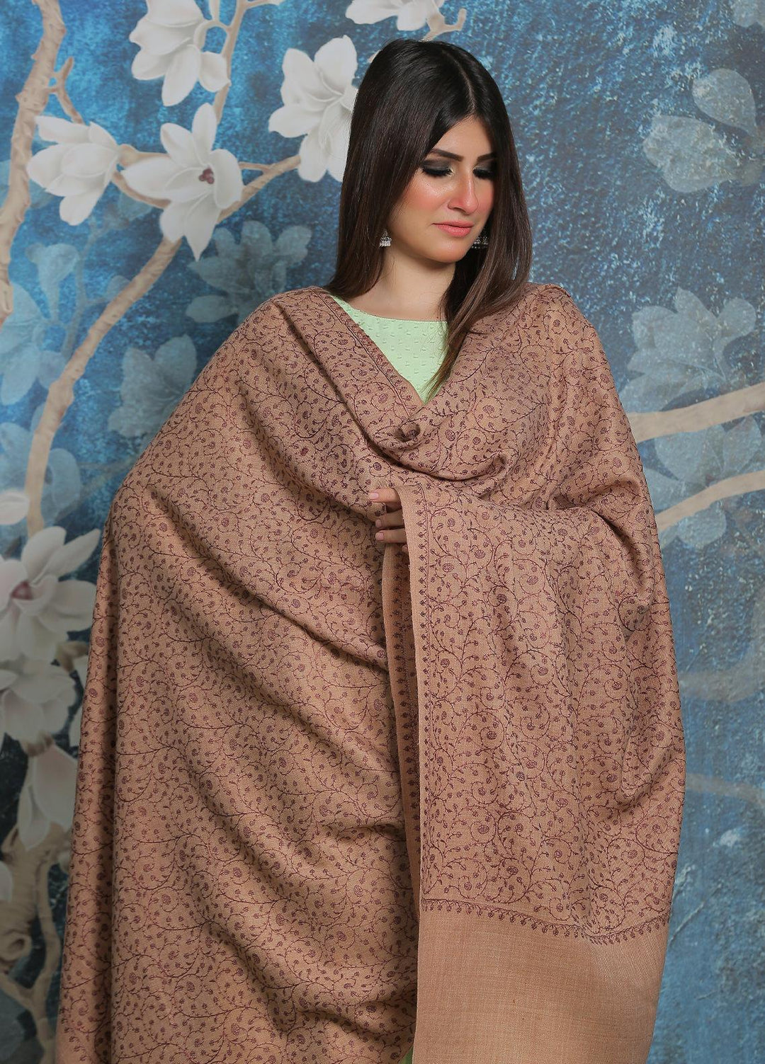 Sanaulla Exclusive Range Pashmina Shawl SU21PP AKP-01 Fawn-5 Pure Pashmina Shawls