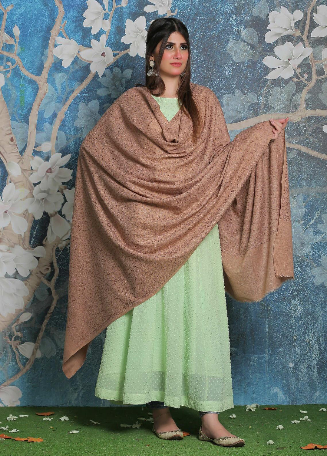 Sanaulla Exclusive Range Pashmina Shawl SU21PP AKP-01 Fawn-6 Pure Pashmina Shawls