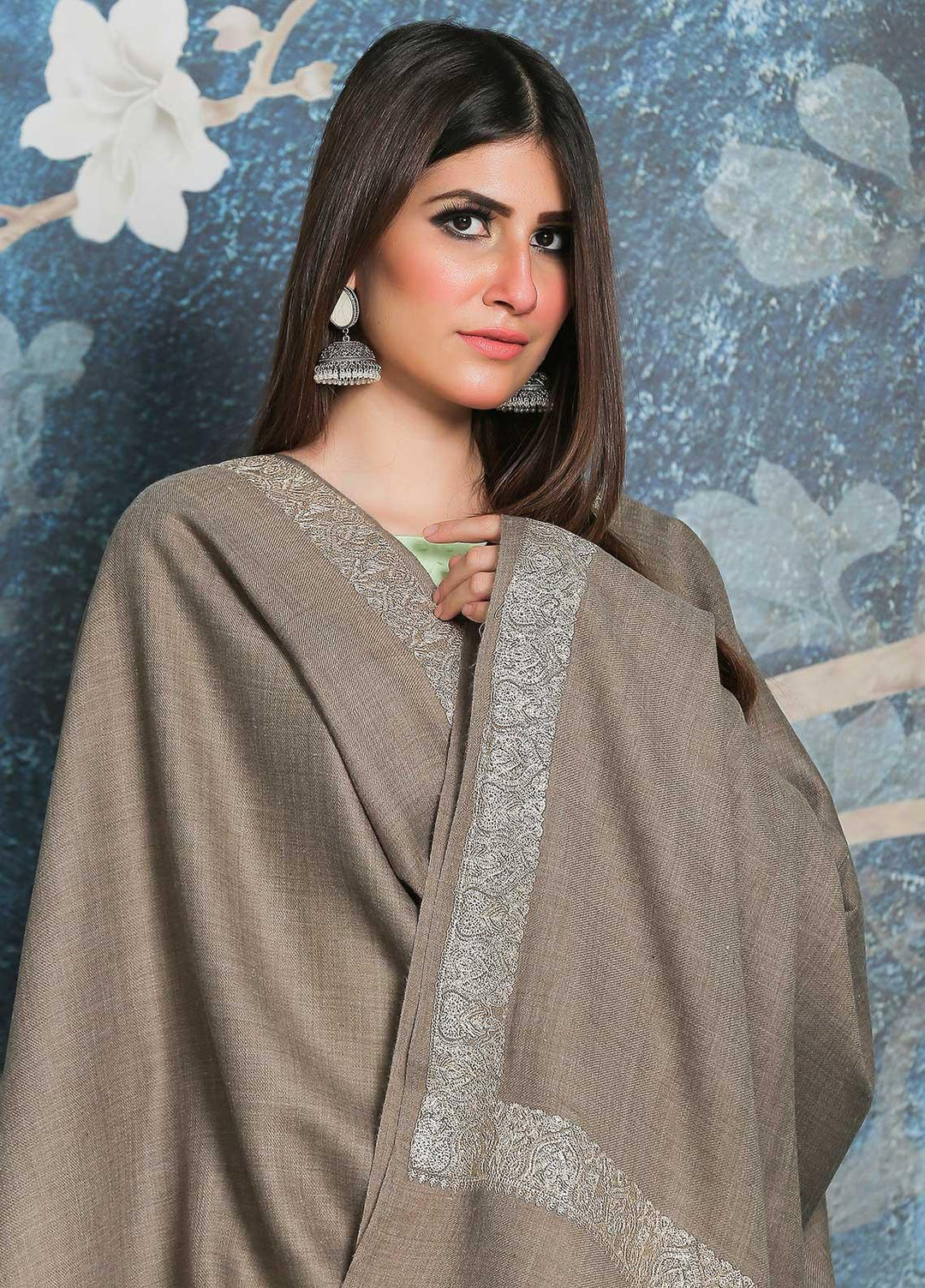 Sanaulla Exclusive Range Pashmina Shawl SU21PP AKP-06 Green Pure Pashmina Shawls