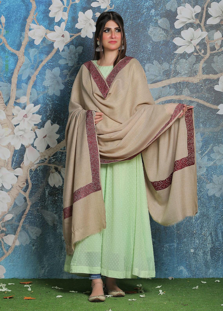 Sanaulla Exclusive Range Pashmina Shawl SU21PP AKP-06 Fawn-3 Pure Pashmina Shawls