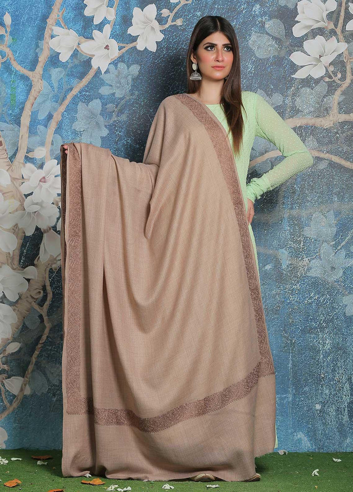 Sanaulla Exclusive Range Pashmina Shawl SU21PP AKP-06 Fawn-4 Pure Pashmina Shawls