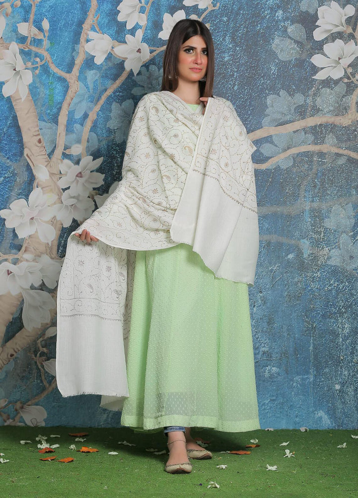 Sanaulla Exclusive Range Pashmina Shawl SU21PP AKP-08 Off White-2 Pure Pashmina Shawls