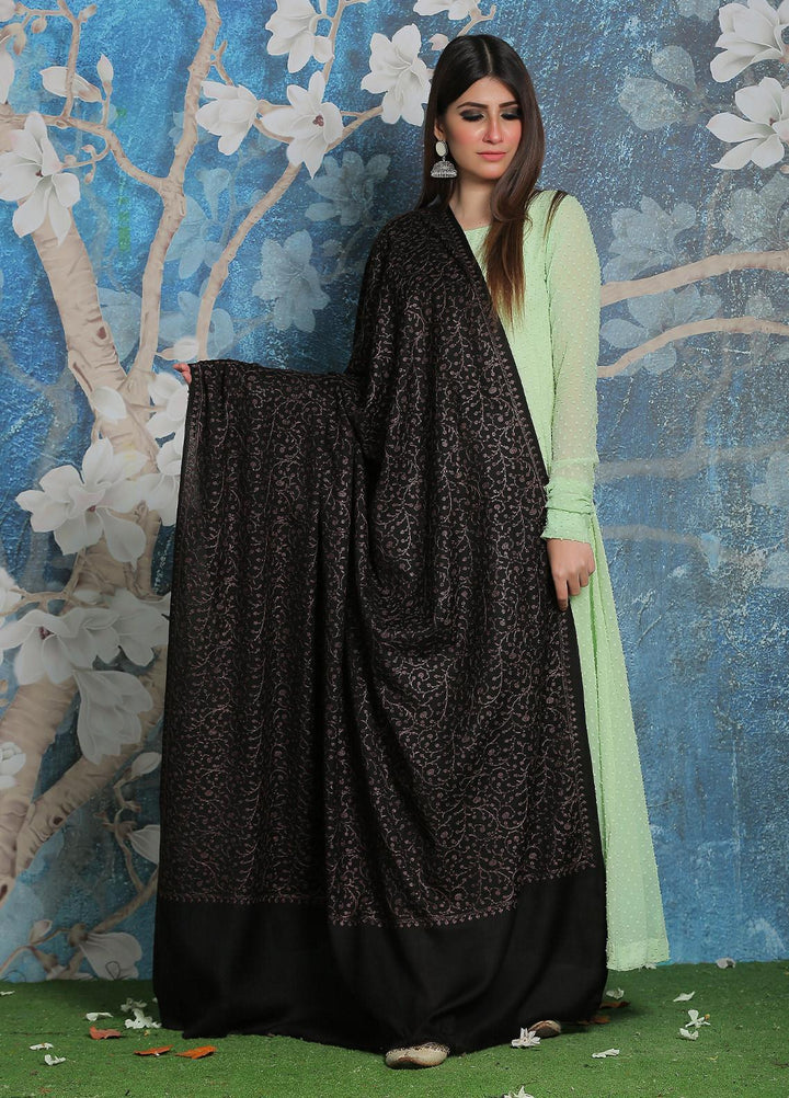 Sanaulla Exclusive Range Pashmina Shawl SU21PP AKP-01 Black-1 Pure Pashmina Shawls