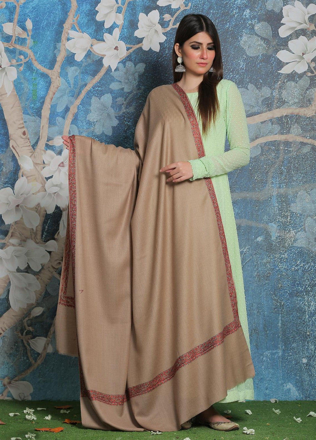 Sanaulla Exclusive Range Pashmina Shawl SU21PP AKP-35 Brown-1 Pure Pashmina Shawls