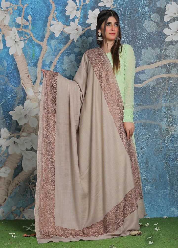 Sanaulla Exclusive Range Pashmina Shawl SU21PP AKP-43 Beige-3 Pure Pashmina Shawls