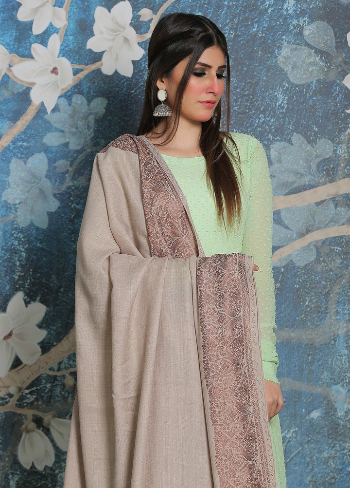 Sanaulla Exclusive Range Pashmina Shawl SU21PP AKP-43 Beige-3 Pure Pashmina Shawls