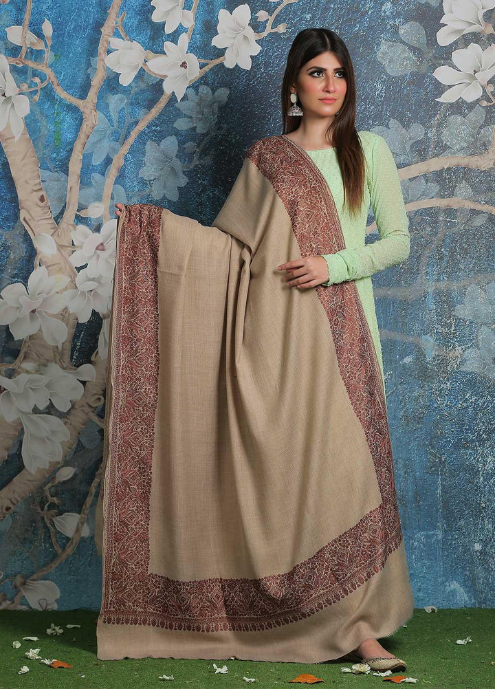 Sanaulla Exclusive Range Pashmina Shawl SU21PP AKP-43 Beige-4 Pure Pashmina Shawls