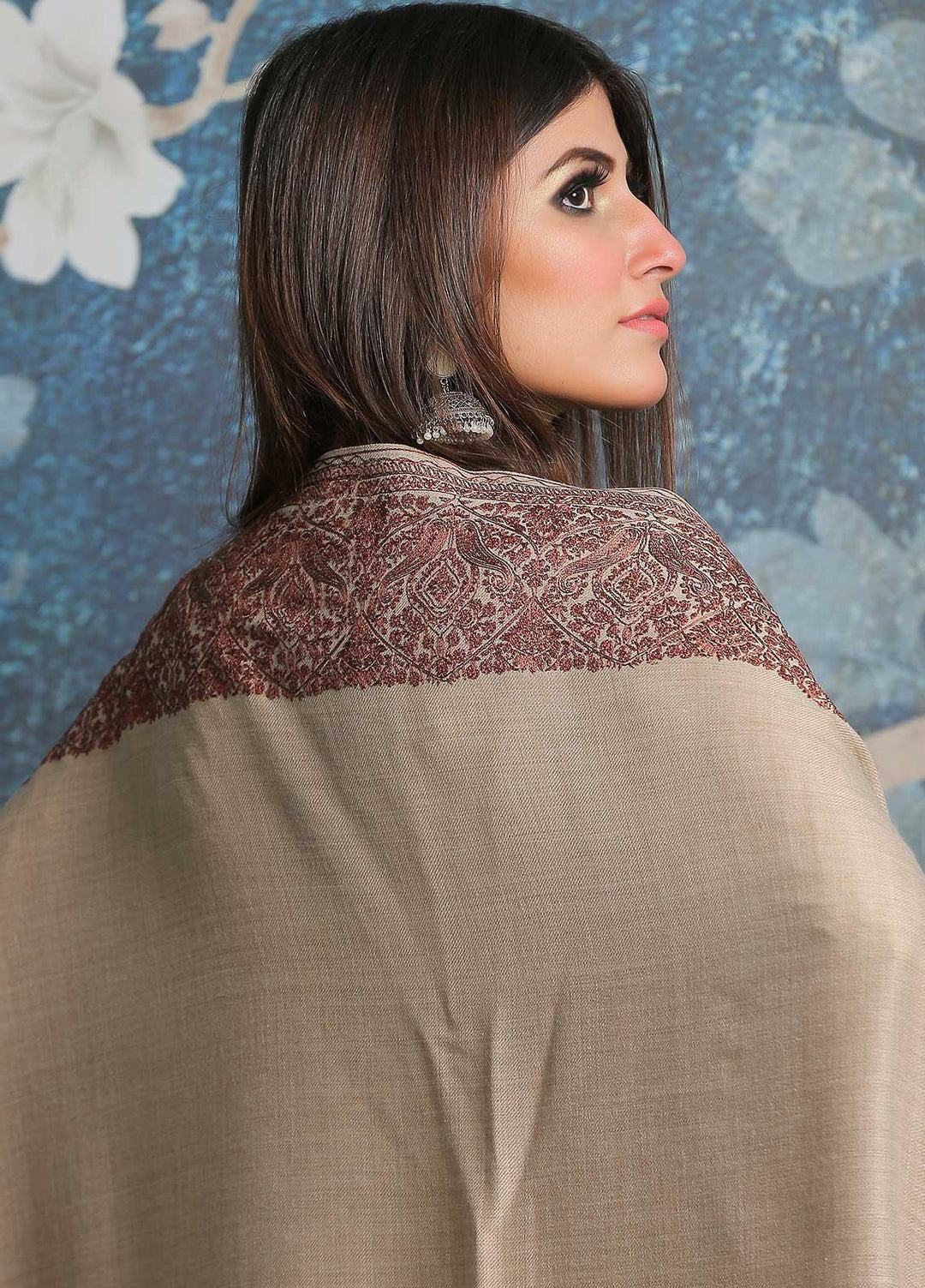 Sanaulla Exclusive Range Pashmina Shawl SU21PP AKP-43 Beige-4 Pure Pashmina Shawls
