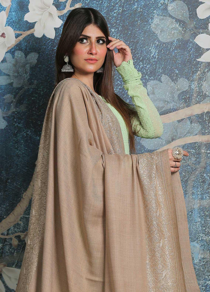 Sanaulla Exclusive Range Pashmina Shawl SU21PP AKP-43 Beige-5 Pure Pashmina Shawls