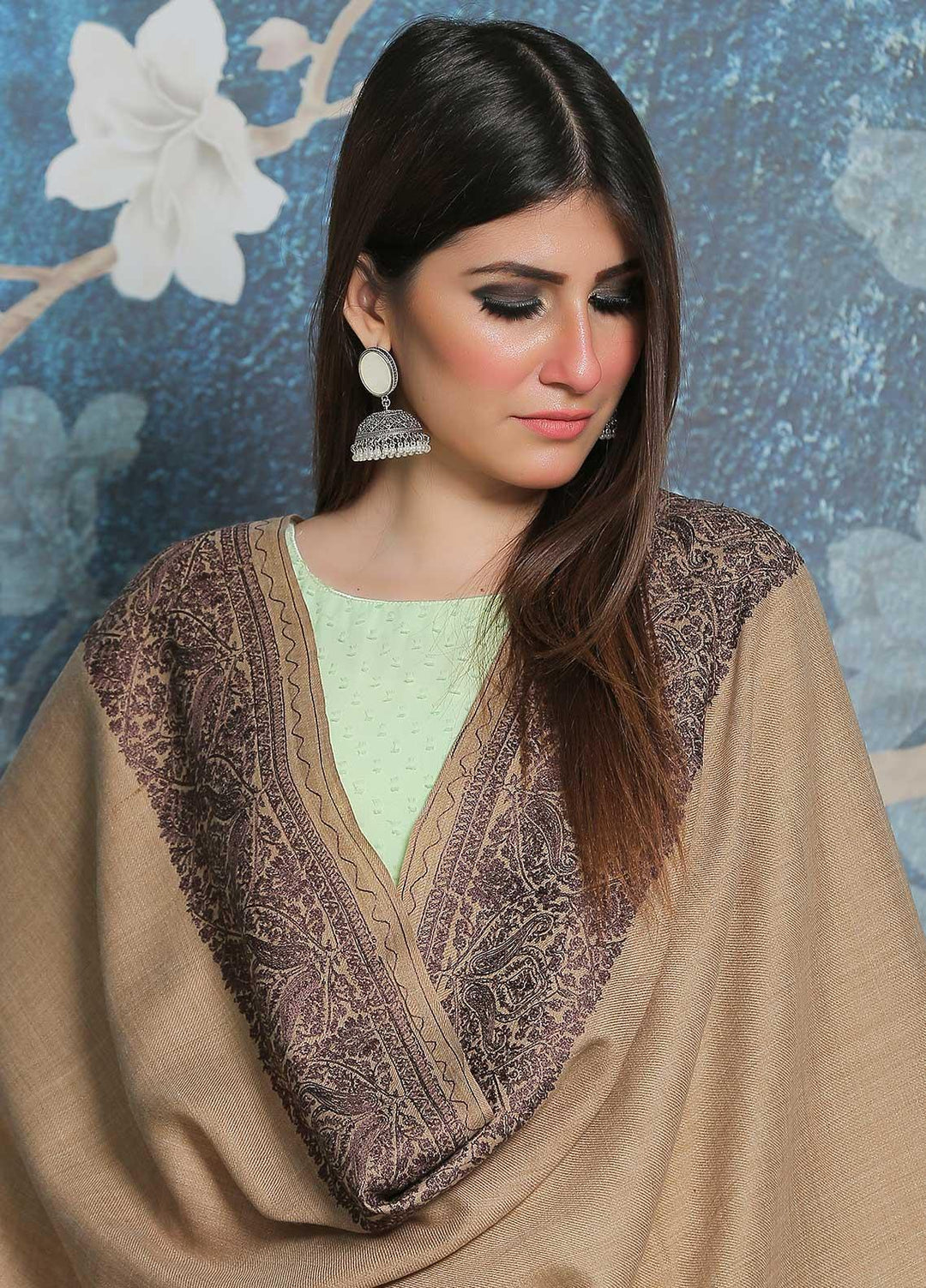 Sanaulla Exclusive Range Pashmina Shawl SU21PP AKP-43 Brown-2 Pure Pashmina Shawls