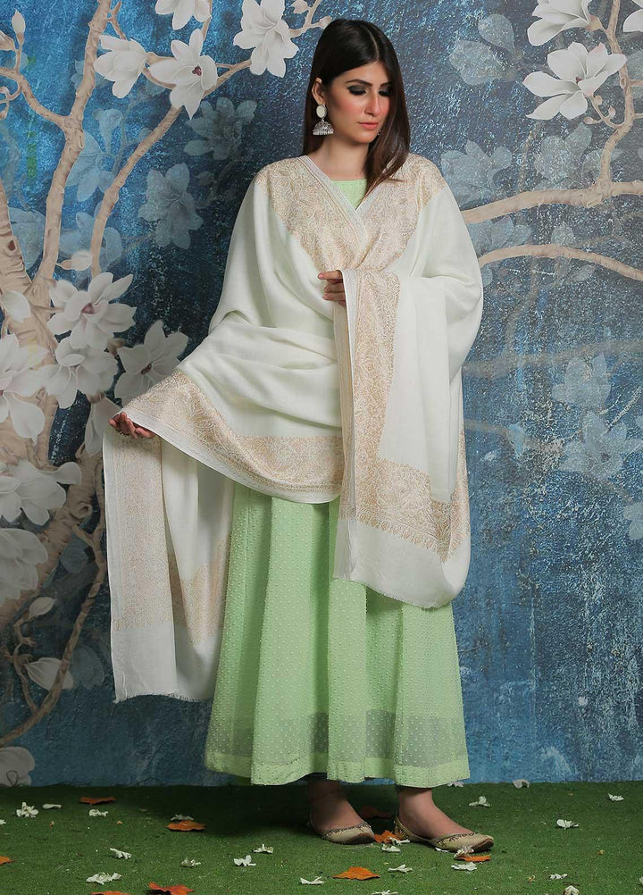 Sanaulla Exclusive Range Pashmina Shawl SU21PP AKP-43 White Pure Pashmina Shawls