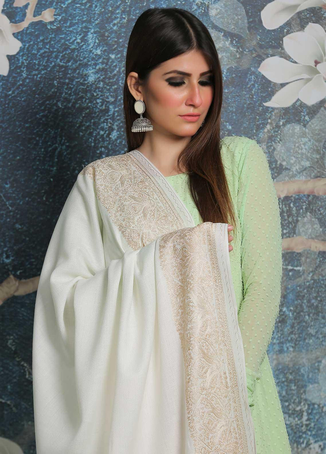 Sanaulla Exclusive Range Pashmina Shawl SU21PP AKP-43 White Pure Pashmina Shawls