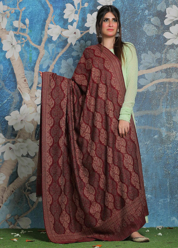 Sanaulla Exclusive Range Pashmina Shawl SU21PP AKP-50 Maroon-2 Pure Pashmina Shawls