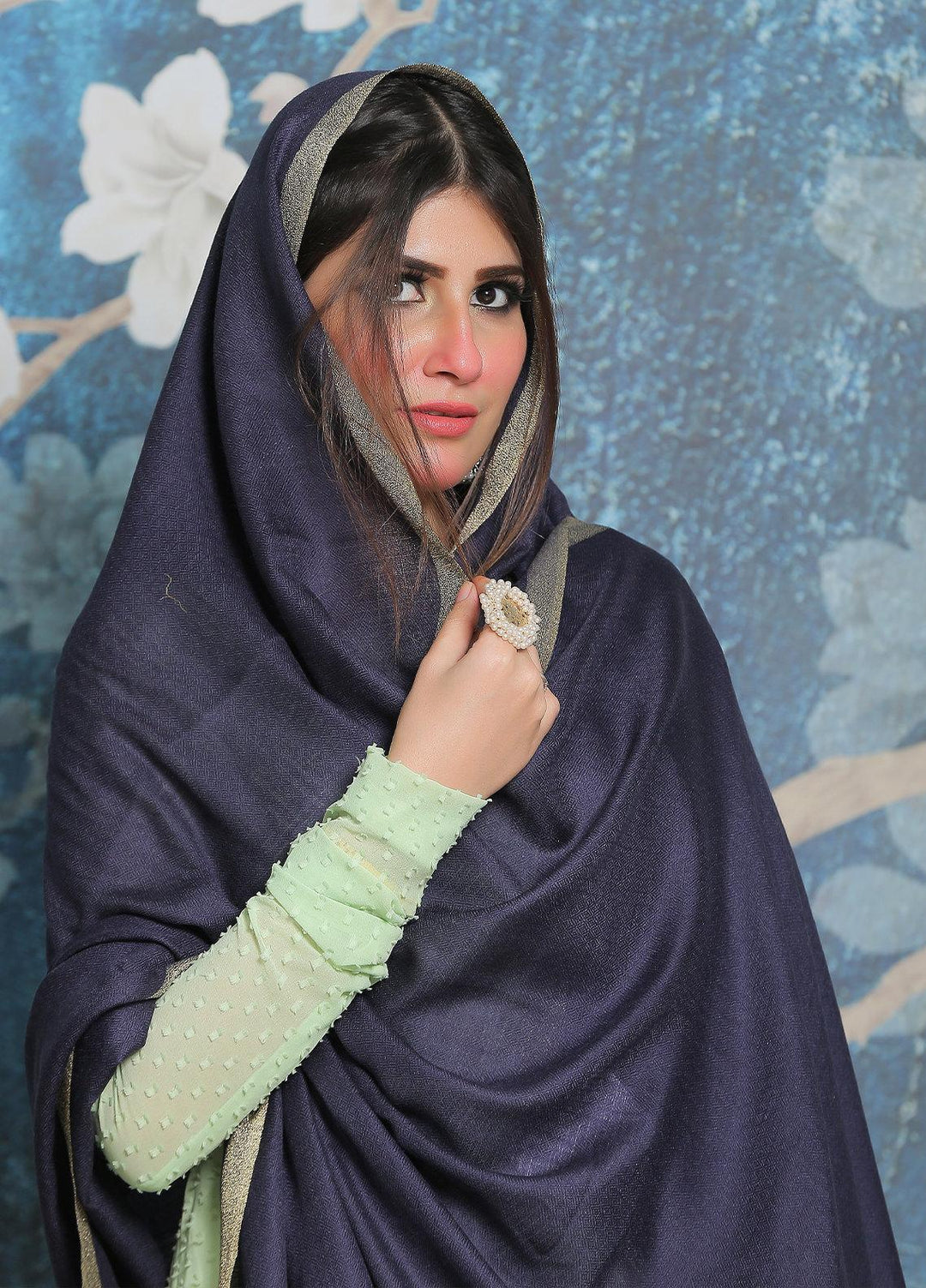 Sanaulla Exclusive Range Pashmina Shawl SU21PP AKP-45 Blue Pure Pashmina Shawls