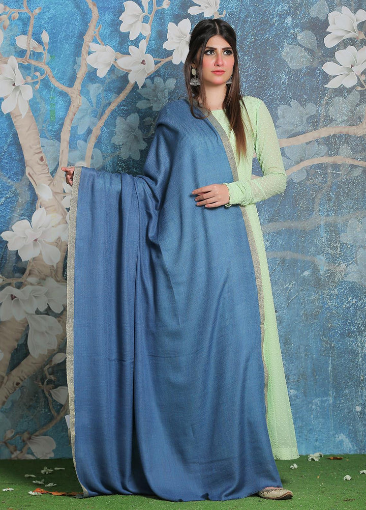 Sanaulla Exclusive Range Pashmina Shawl SU21PP AKP-45 SK Blue Pure Pashmina Shawls