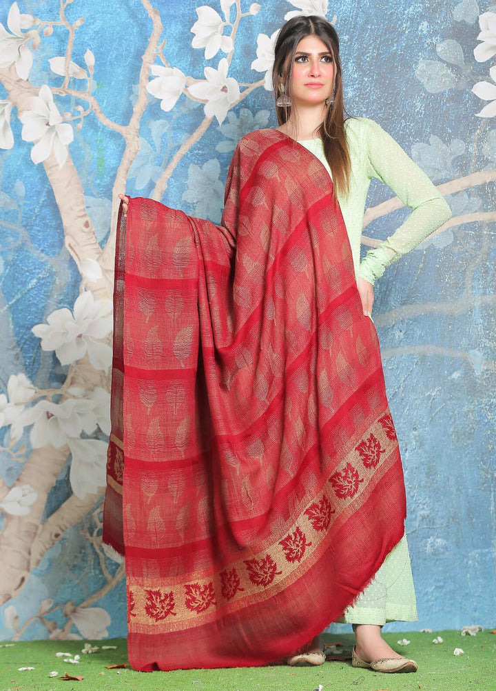 Sanaulla Exclusive Range Pashmina Shawl SU21PP AKP-47 Maroon Pure Pashmina Shawls