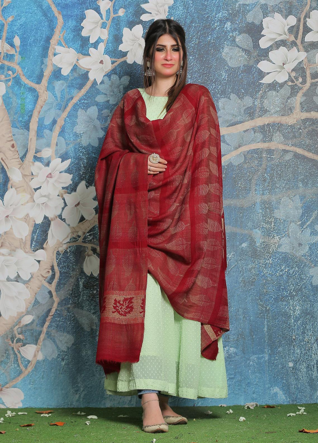 Sanaulla Exclusive Range Pashmina Shawl SU21PP AKP-47 Maroon Pure Pashmina Shawls