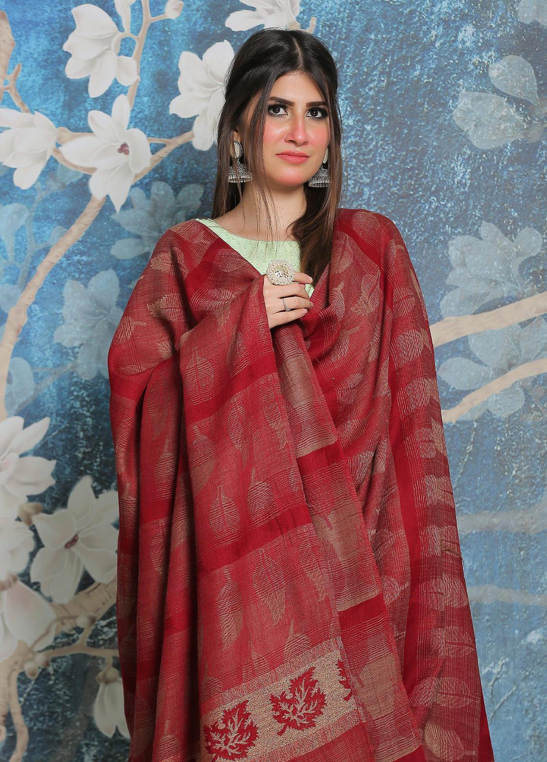 Sanaulla Exclusive Range Pashmina Shawl SU21PP AKP-47 Maroon Pure Pashmina Shawls