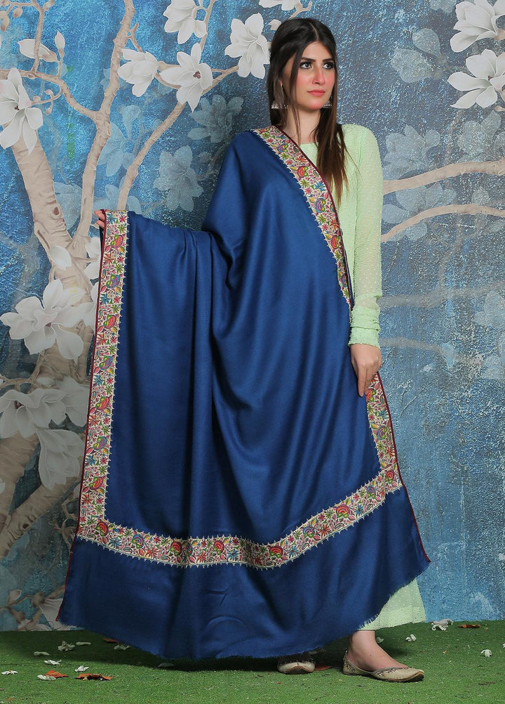 Sanaulla Exclusive Range Pashmina Shawl SU21PP AKP-48 R Blue Pure Pashmina Shawls