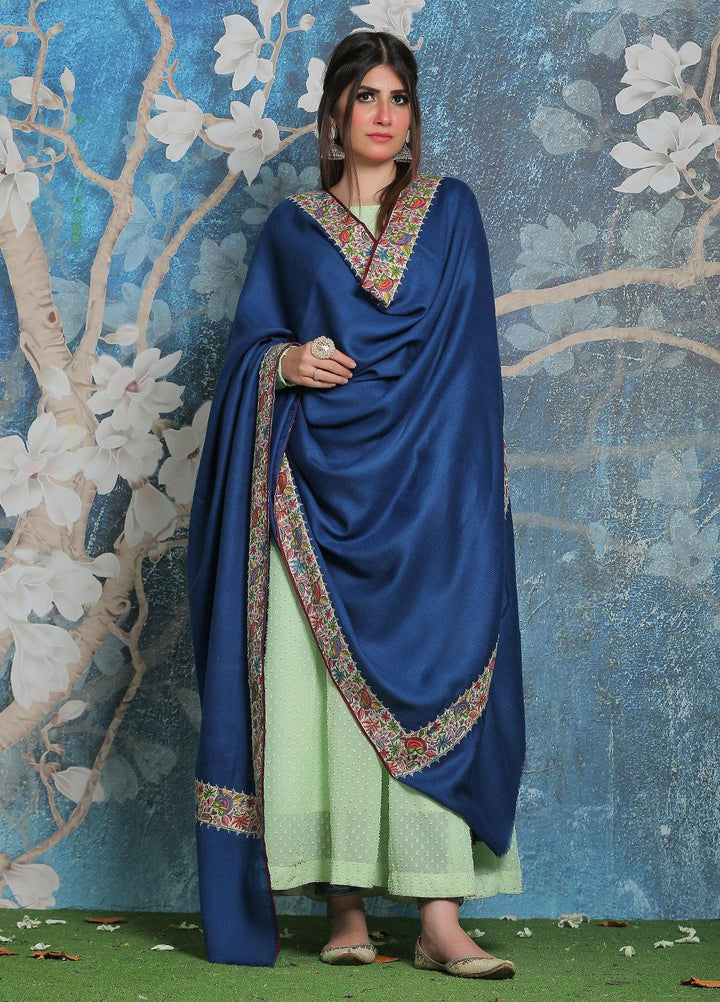 Sanaulla Exclusive Range Pashmina Shawl SU21PP AKP-48 R Blue Pure Pashmina Shawls