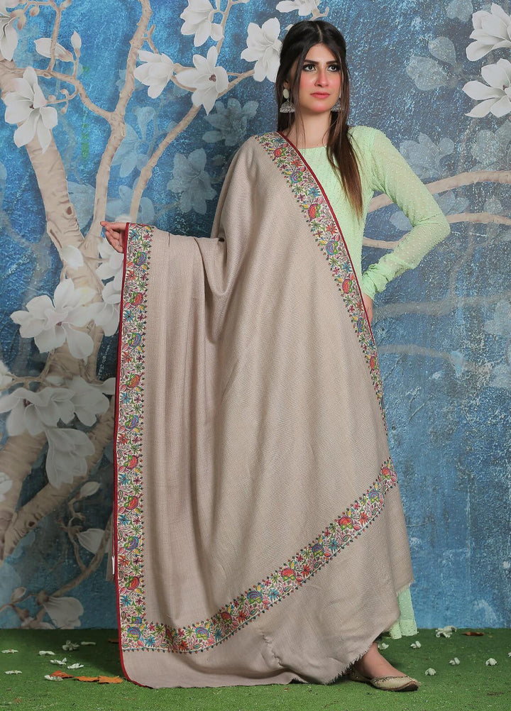 Sanaulla Exclusive Range Pashmina Shawl SU21PP AKP-48 Beige Pure Pashmina Shawls