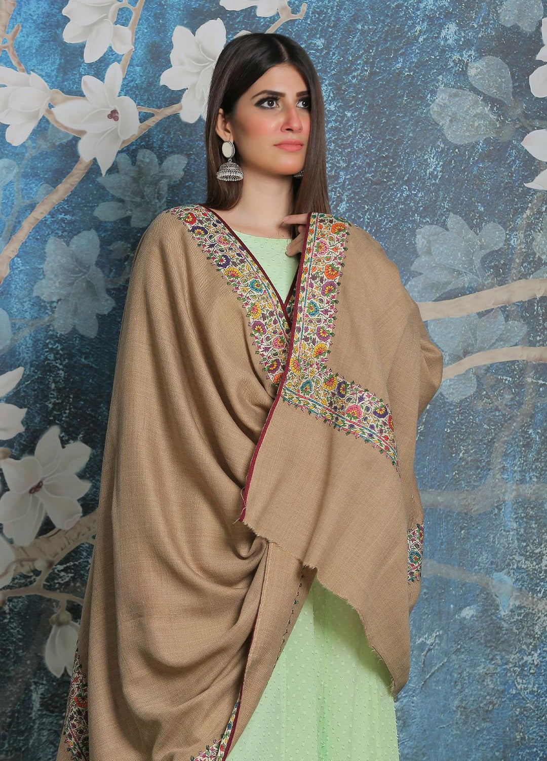 Sanaulla Exclusive Range Pashmina Shawl SU21PP AKP-48 Fawn-1 Pure Pashmina Shawls