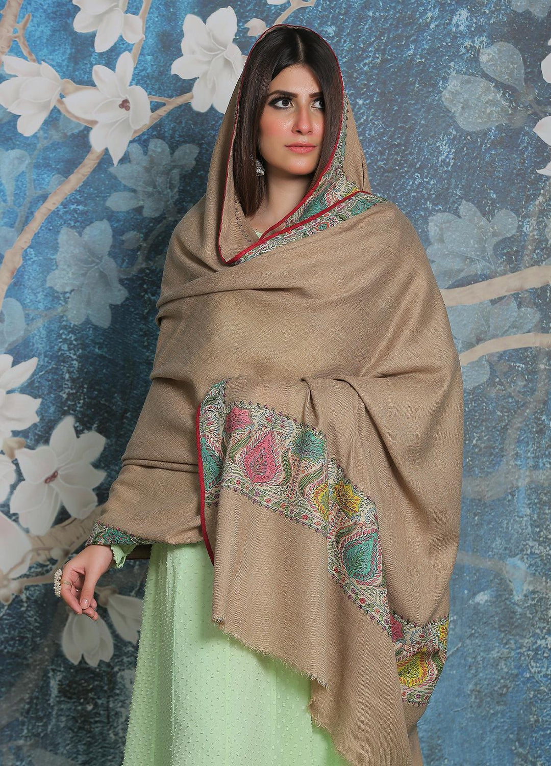 Sanaulla Exclusive Range Pashmina Shawl SU21PP AKP-48 Fawn-2 Pure Pashmina Shawls