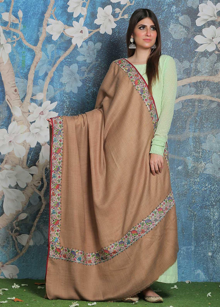 Sanaulla Exclusive Range Pashmina Shawl SU21PP AKP-48 Brown Pure Pashmina Shawls