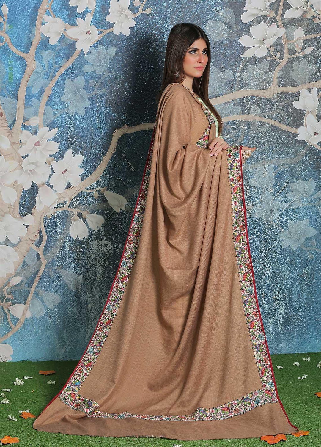 Sanaulla Exclusive Range Pashmina Shawl SU21PP AKP-48 Brown Pure Pashmina Shawls