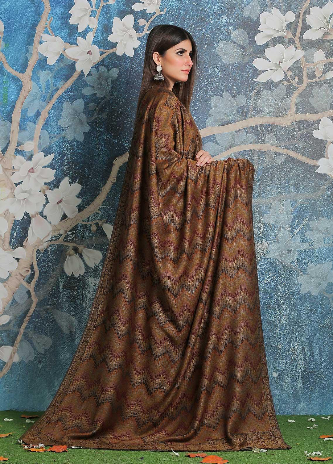 Sanaulla Exclusive Range Pashmina Shawl SU21PP AKP-50 Brown-3 Pure Pashmina Shawls