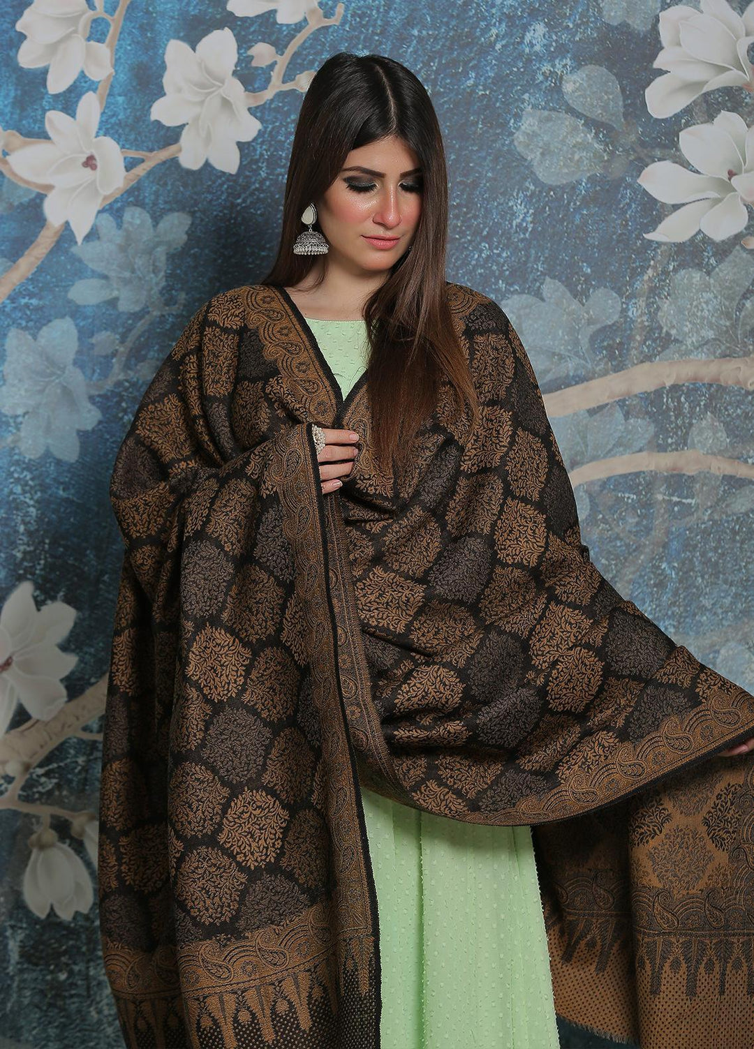 Sanaulla Exclusive Range Pashmina Shawl SU21PP AKP-50 Black-2 Pure Pashmina Shawls