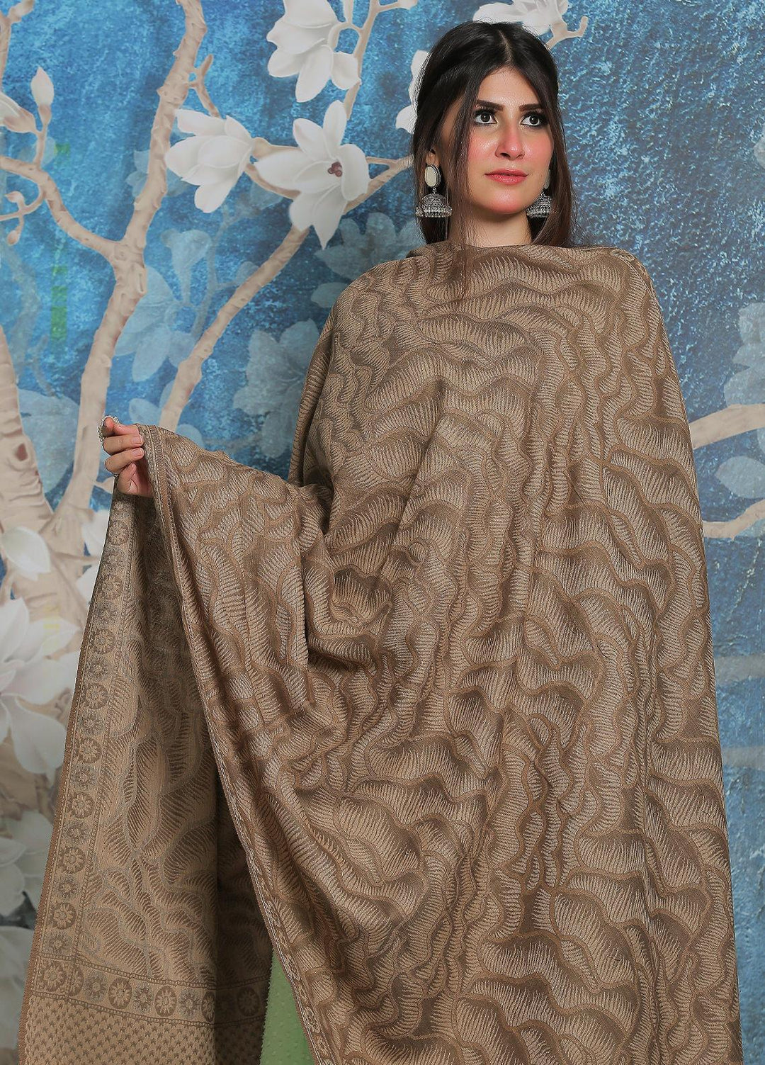 Sanaulla Exclusive Range Pashmina Shawl SU21PP AKP-50 D Brown-7 Pure Pashmina Shawls