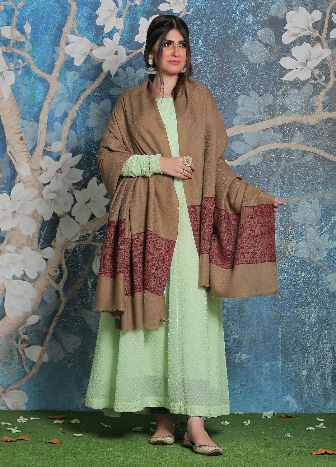 Sanaulla Exclusive Range Pashmina Shawl SU21PP AKP-51 Brown-1 Pure Pashmina Shawls