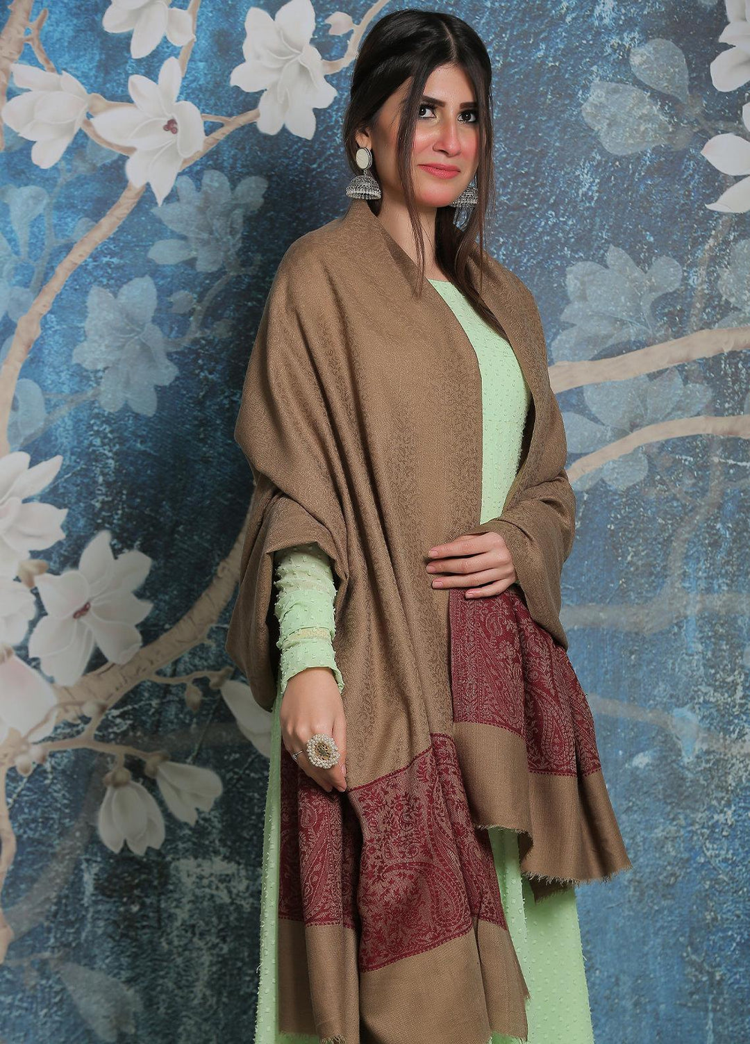 Sanaulla Exclusive Range Pashmina Shawl SU21PP AKP-51 Brown-1 Pure Pashmina Shawls