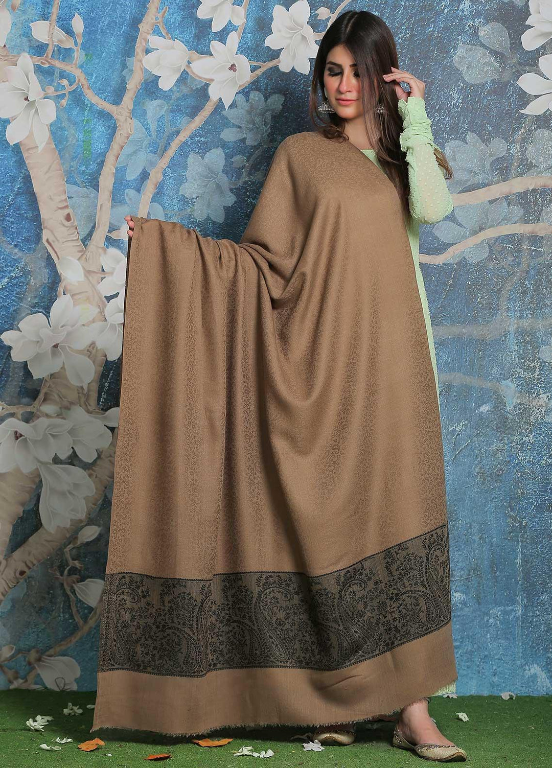 Sanaulla Exclusive Range Pashmina Shawl SU21PP AKP-51 Brown-4 Pure Pashmina Shawls