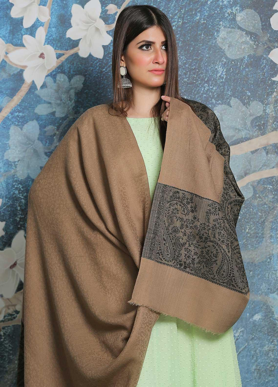 Sanaulla Exclusive Range Pashmina Shawl SU21PP AKP-51 Brown-4 Pure Pashmina Shawls