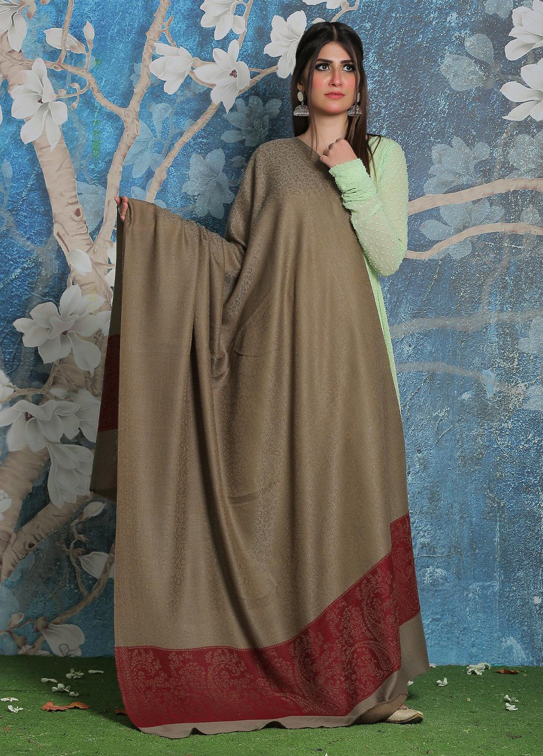 Sanaulla Exclusive Range Pashmina Shawl SU21PP AKP-51 Brown-5 Pure Pashmina Shawls