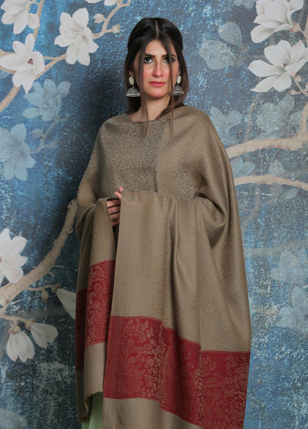 Sanaulla Exclusive Range Pashmina Shawl SU21PP AKP-51 Brown-5 Pure Pashmina Shawls