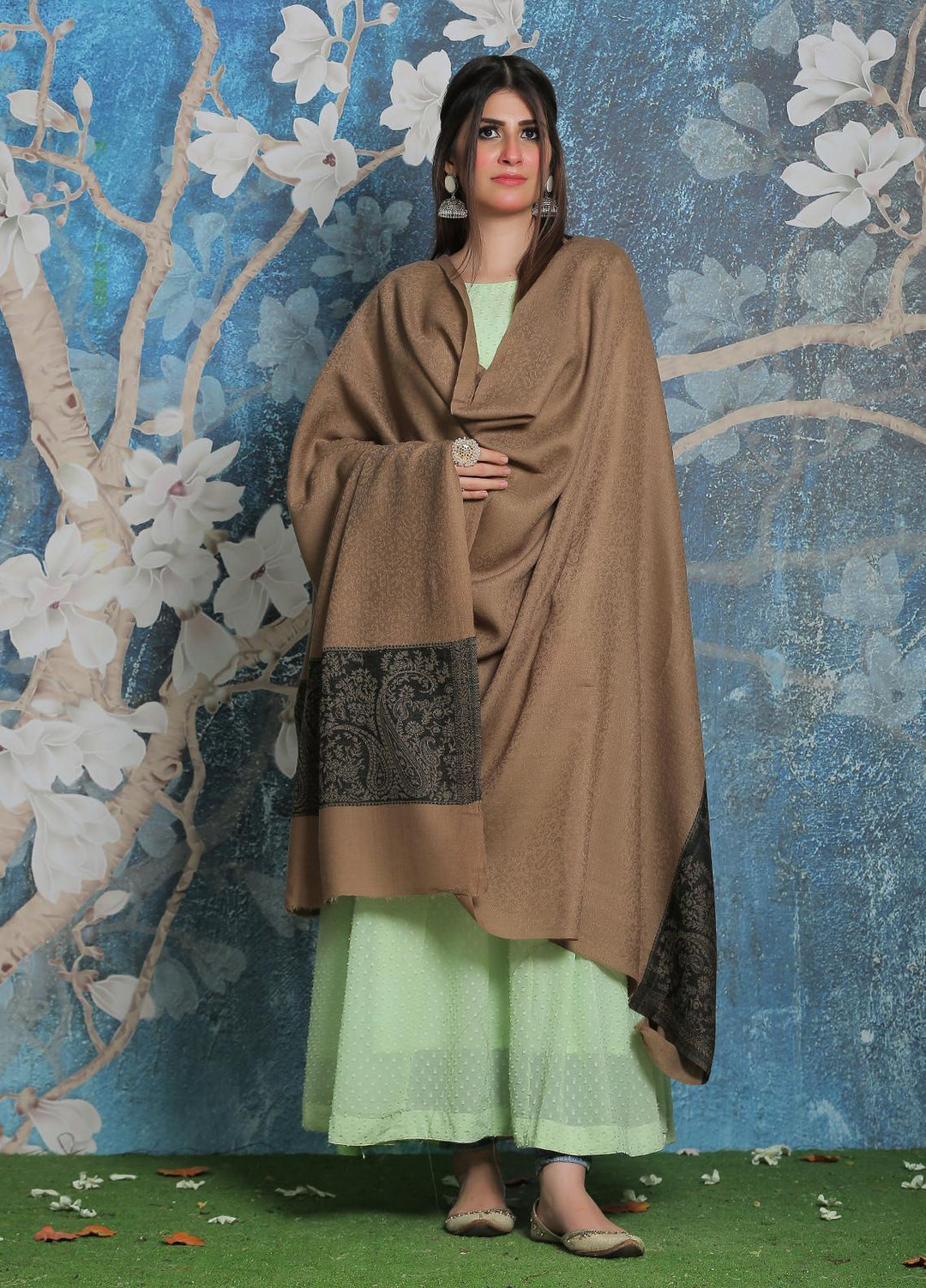 Sanaulla Exclusive Range Pashmina Shawl SU21PP AKP-51 Fawn-1 Pure Pashmina Shawls