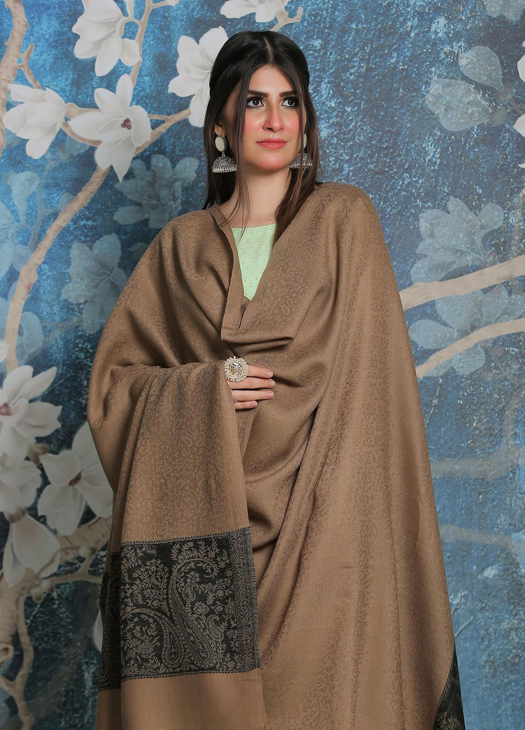 Sanaulla Exclusive Range Pashmina Shawl SU21PP AKP-51 Fawn-1 Pure Pashmina Shawls