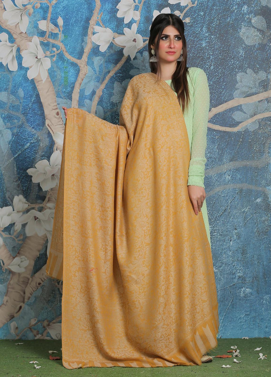 Sanaulla Exclusive Range Pashmina Shawl SU21PP AKP-52 Lemon-1 Pure Pashmina Shawls
