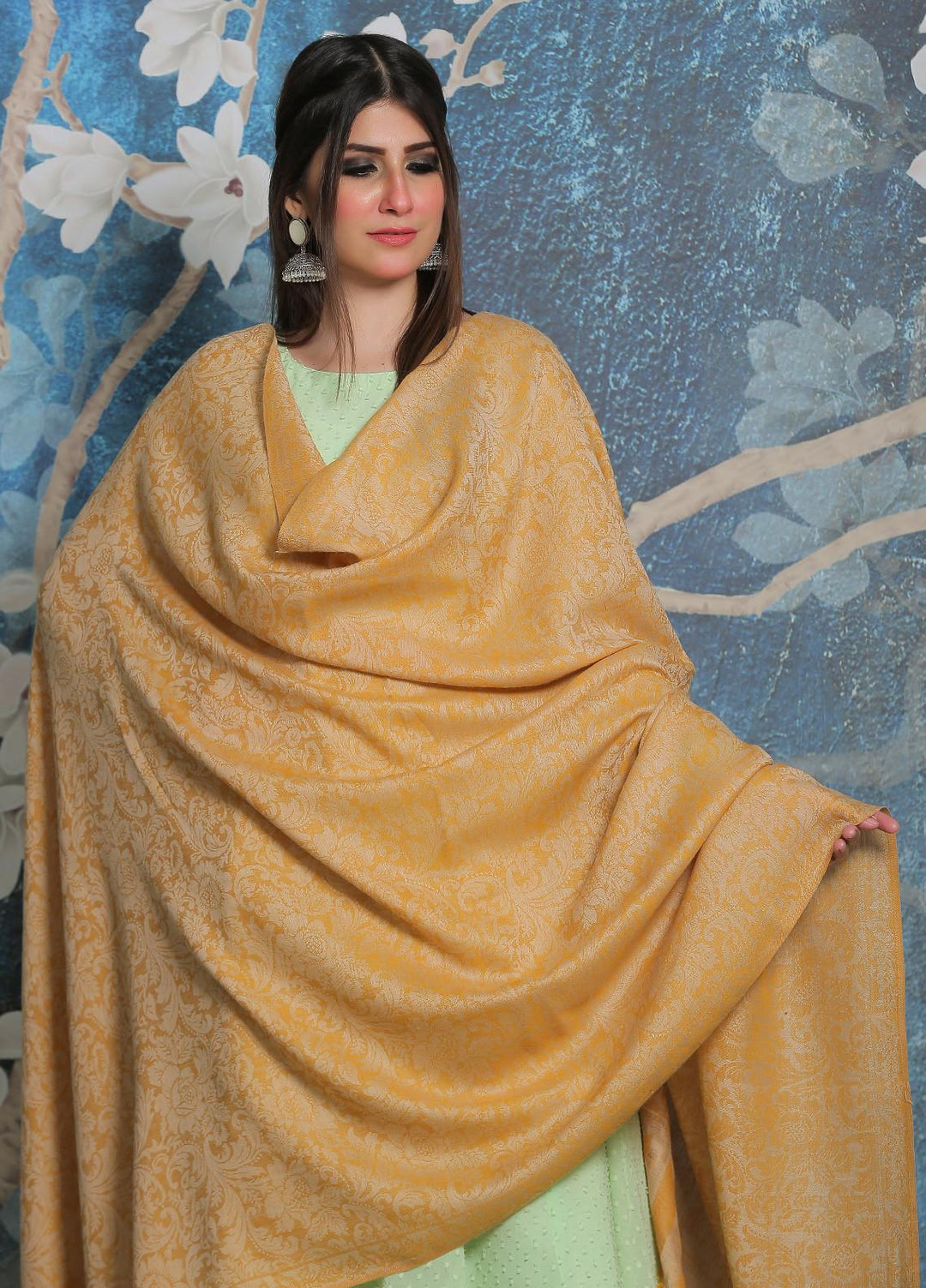 Sanaulla Exclusive Range Pashmina Shawl SU21PP AKP-52 Lemon-1 Pure Pashmina Shawls