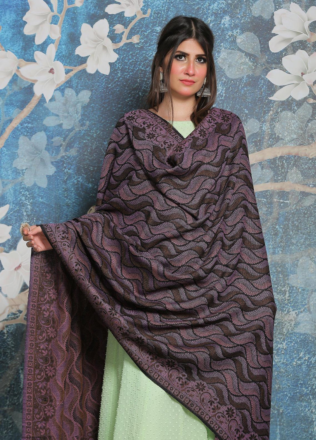 Sanaulla Exclusive Range Pashmina Shawl SU21PP AKP-50 Blue Pure Pashmina Shawls