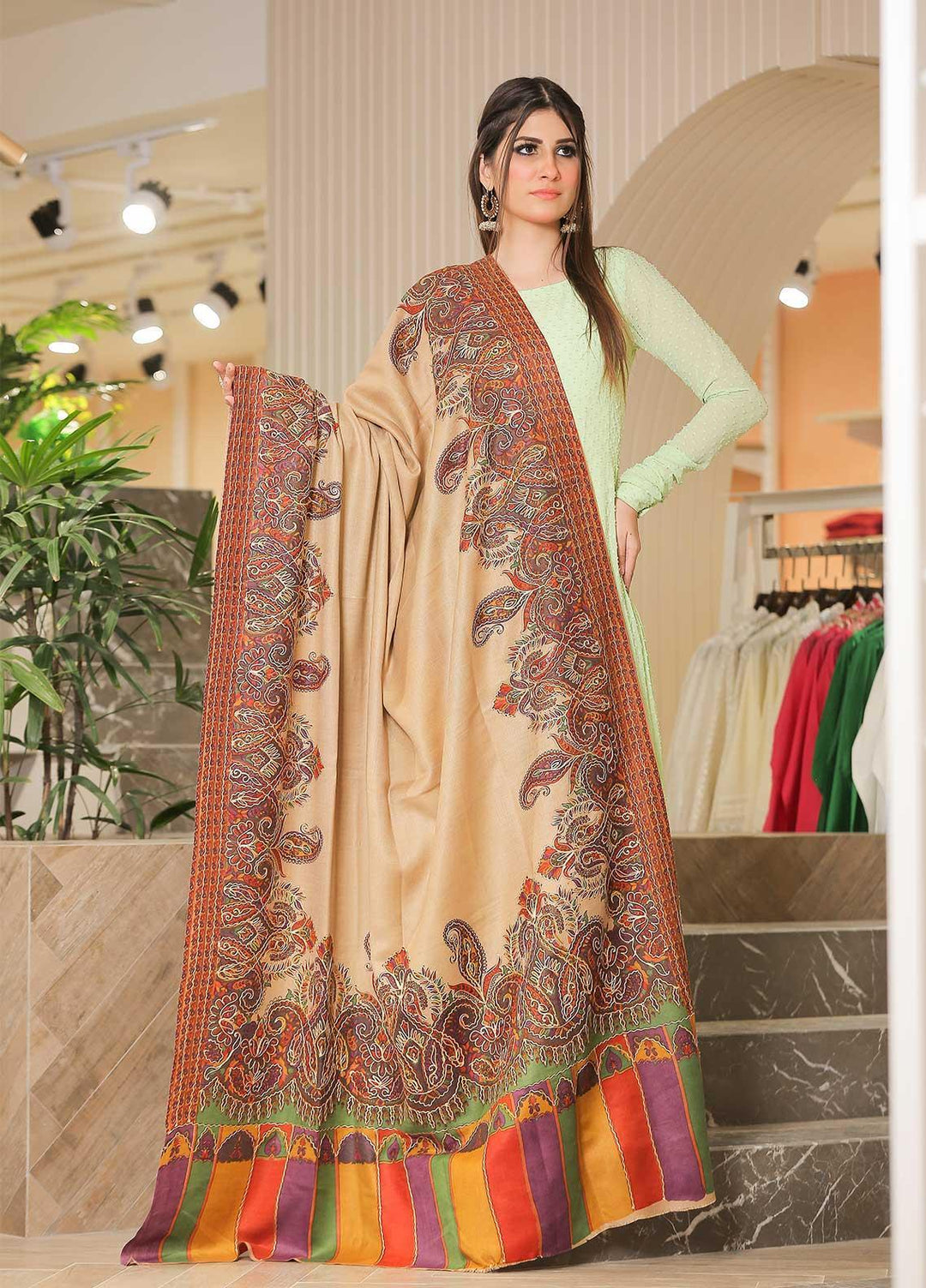 Sanaulla Exclusive Range Pashmina Shawl SU21PP MIR-589-Multi2 Pure Pashmina Shawls