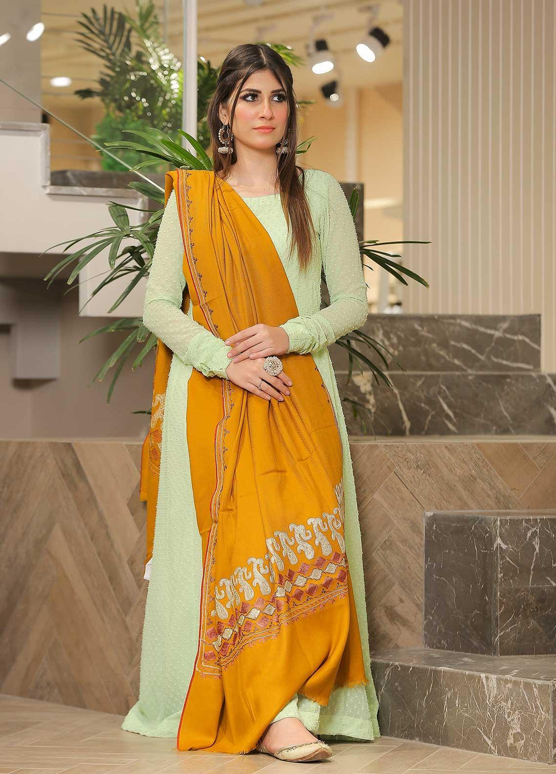 Sanaulla Exclusive Range Pashmina Shawl SU21PP MIR-23 Lemon 1 Pure Pashmina Shawls