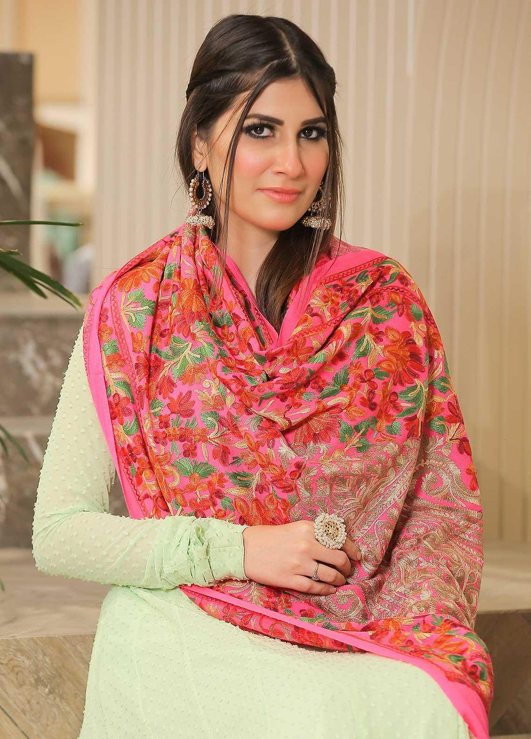 Sanaulla Exclusive Range Pashmina Shawl SU21PP MIR-36 Pink Pure Pashmina Shawls